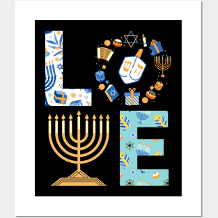 Hanukkah Love With Menorah For Jewish Christmas Holiday Posters and Art